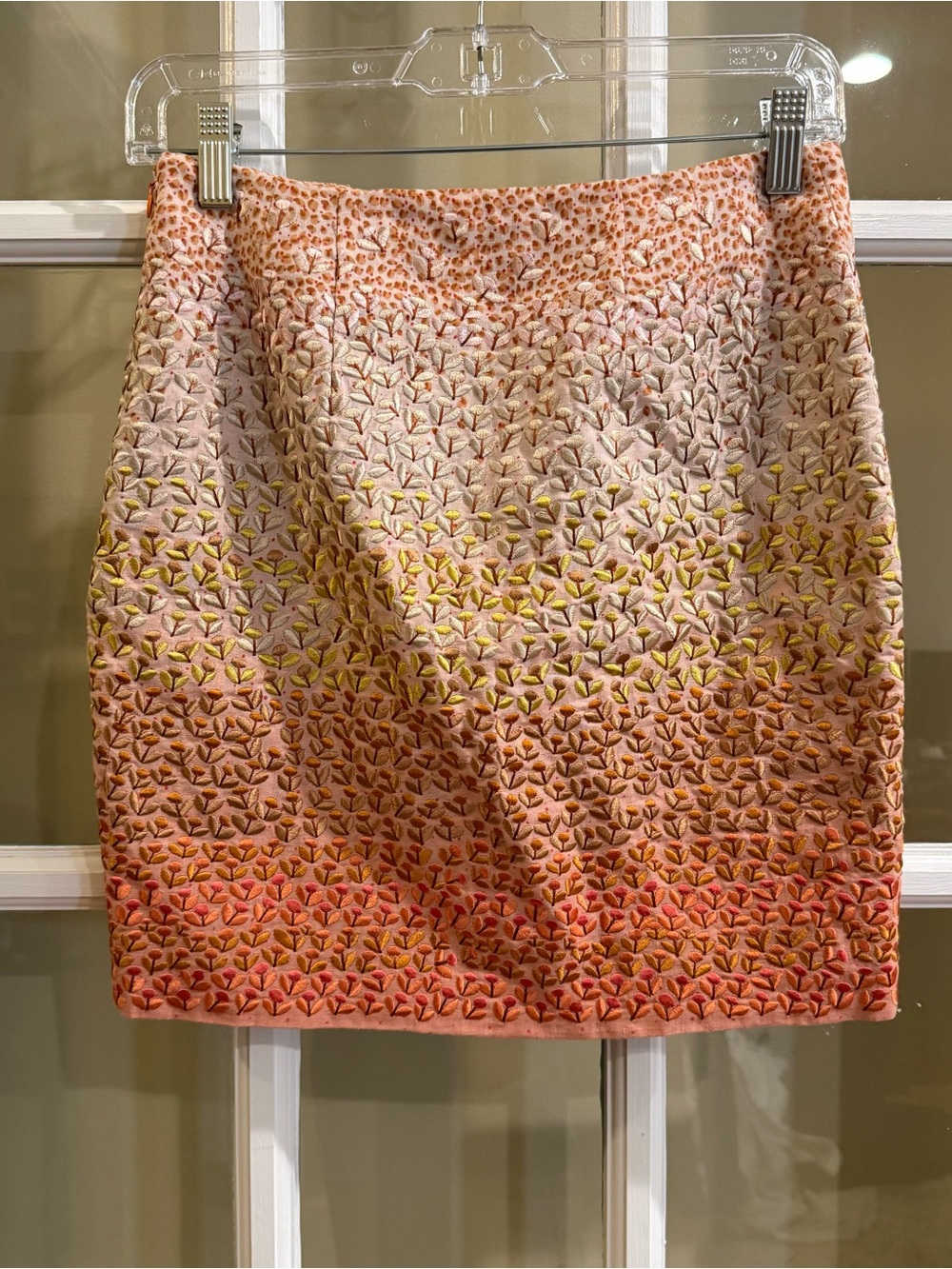 Anthro HD in Paris Floral Embroidered Pink / Orange Ombré 100% Linen Skirt